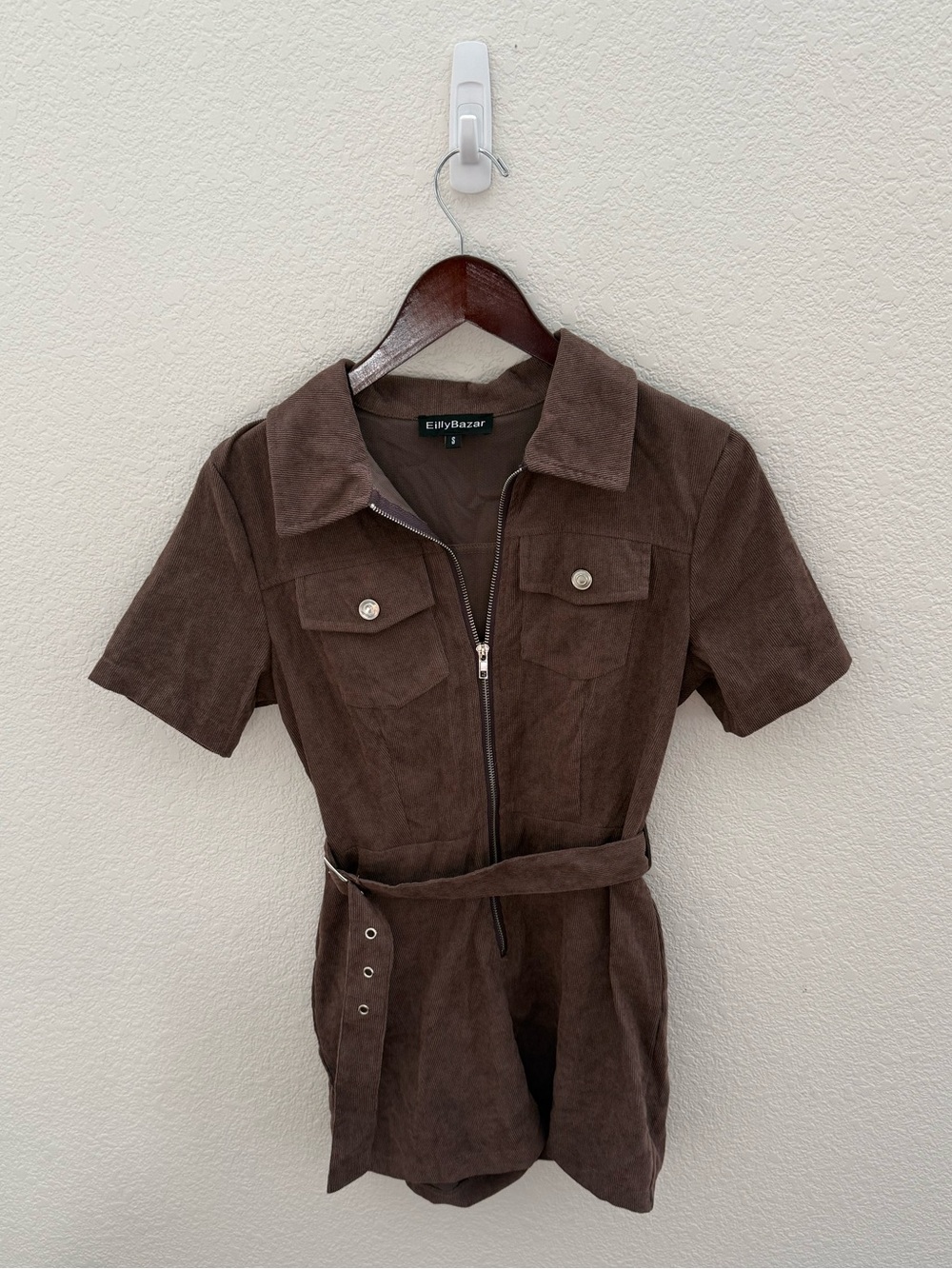EillyBazar brown romper with belt, size small.
